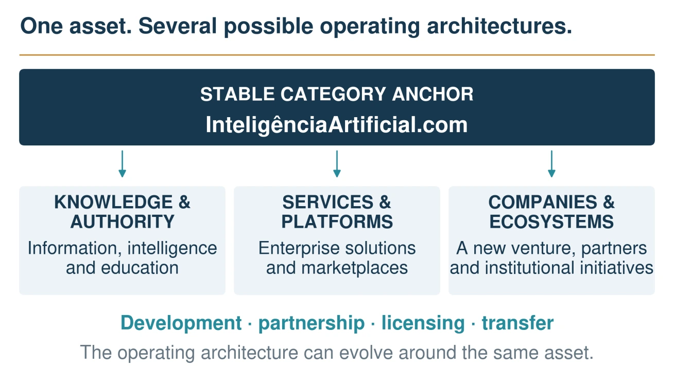 One stable category anchor supports knowledge and authority, services and platforms, or companies and ecosystems, through development, partnership, licensing or transfer.
